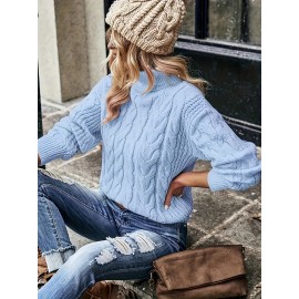 [Plus Size Cable Sweater] Elegant Fashion Plus Size Cable High Neck Women's Sweater | Autumn Winter Office Outfit, Casual Wear, Stylish Pullover, Premium Stitching, Breathable Material, Long Sleeve Top for Curvy Women & Office Ladies