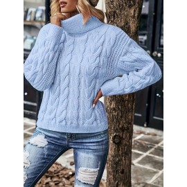 [Plus Size Cable Sweater] Elegant Fashion Plus Size Cable High Neck Women's Sweater | Autumn Winter Office Outfit, Casual Wear, Stylish Pullover, Premium Stitching, Breathable Material, Long Sleeve Top for Curvy Women & Office Ladies