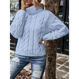 [Plus Size Cable Sweater] Elegant Fashion Plus Size Cable High Neck Women's Sweater | Autumn Winter Office Outfit, Casual Wear, Stylish Pullover, Premium Stitching, Breathable Material, Long Sleeve Top for Curvy Women & Office Ladies