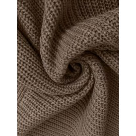 Plus Size, Women's Olive Green V-Neck Collar Sweater Dress with Short Sleeves & Single Button Closure - A-Line Winter Dress for, Office, Semi-Formal Wear - Machine Washable Cozy Outfit