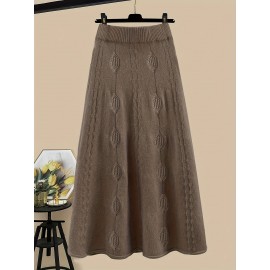 Plus Size, Women's Two-Piece Set, Fashionable and Elegant Long Sleeve Pullover with Skirt in Color Block Design for Autumn/ Winter