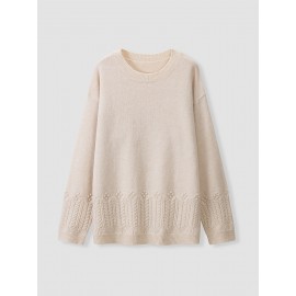 Plus Size, Women's Oversized Elegant Sweater - Winter Warm Round Neck Long Sleeve Cable- Texture Sweater for Fall & Winter, Cozy Casual to Formal Outfits, Plus Size Available (Hand Washable) - Versatile Everyday & Special Occasion Sweater