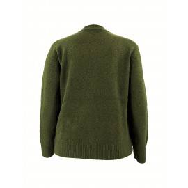 [Fall Winter Apparel] Plus Size Women's Elegant Cardigan | Chic Solid Color Open Front Button-Up Sweater with Ribbed Cuffs, Long Sleeves, and Button Details for Fall/Winter Casual or Office Wear, Versatile Layering Piece