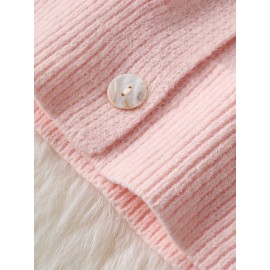 Plus Size - Women'S Korean Style Pink Patchwork Hooded Sweater - Casual Long Sleeve Cardigan with Button Front, Loose Fit for Fall/Winter, Lightweight & Cozy, Buttoned Cardigan