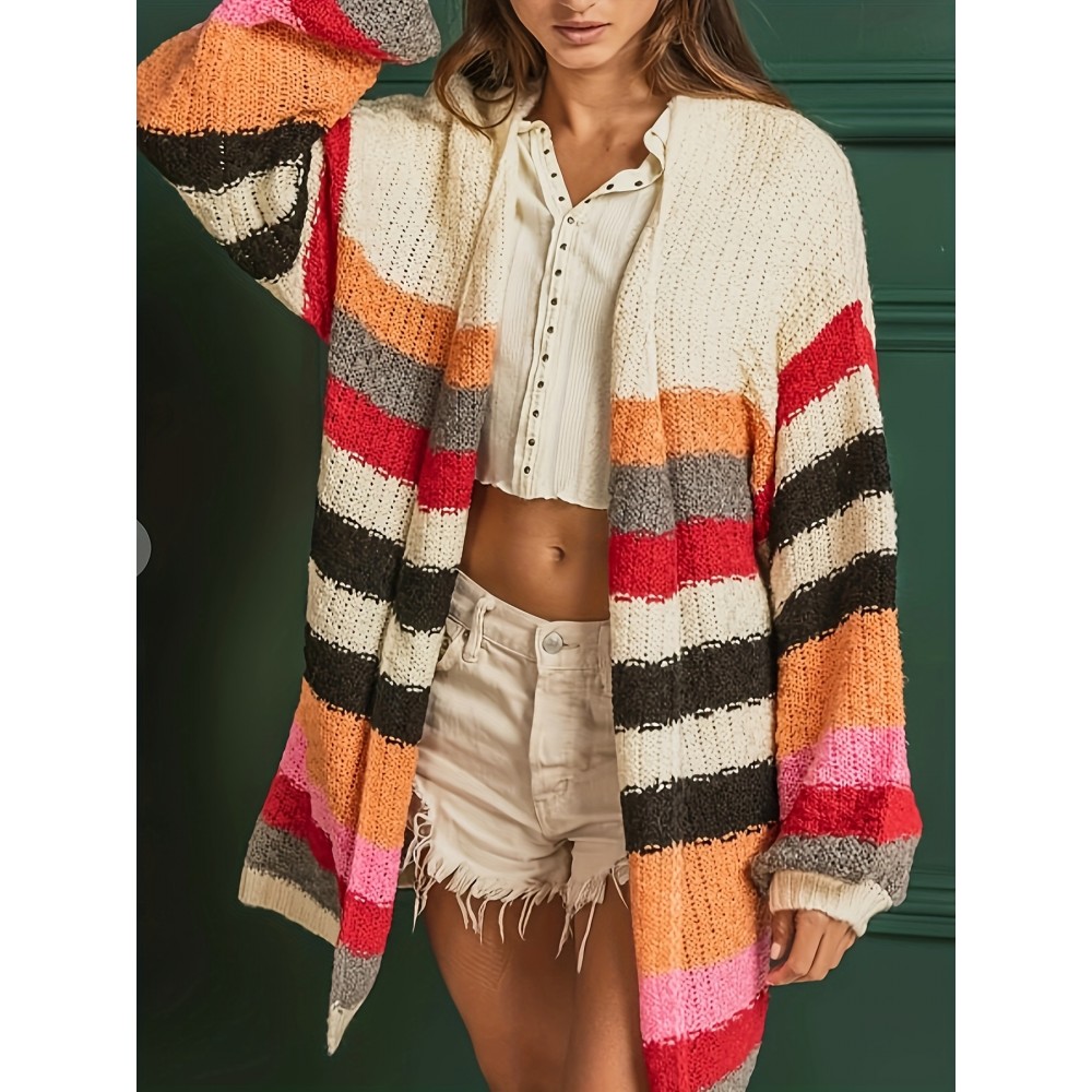 Plus Size, Colorful Striped Sweater Cardigan