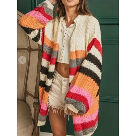 Plus Size, Colorful Striped Sweater Cardigan