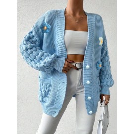 [Fresh Cardigan] Plus Size Women's Loose Cardigan | Sweet and Fresh Style, Floral Decoration, Versatile Fashion Piece for Spring, Autumn, and Winter