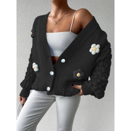 [Fresh Cardigan] Plus Size Women's Loose Cardigan | Sweet and Fresh Style, Floral Decoration, Versatile Fashion Piece for Spring, Autumn, and Winter