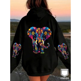 [Vibrant Print Hoodie] Vibrant Print | Women's Elephant Hoodie - Cozy Fleece-Lined Zip-Up Sweatshirt with Front Pocket, Long Sleeve Pullover for Fall & Winter | Durable Casualwear