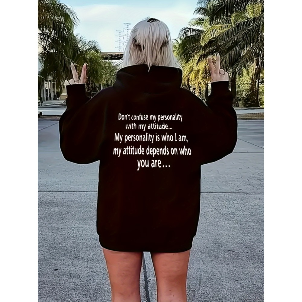 Monogram Print Polyester Hoodie, Casual Zip Sweatshirt with Pockets, Alphabet Pattern, Knit Fabric, Comfortable Fit, Fall/Winter Young Style Hooded Jacket, 250g/m² Fabric Weight