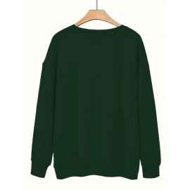 [Cozy Letter Print Sweatshirt] Cozy Plus Size Women's AMAZING GRACE Letter Print Sweatshirt | Long Sleeve Crewneck Pullover with Floral Accents, Machine Washable Polyester, Relaxed Fit for Fall & Winter Casual Wear, Cute Sweatshirts