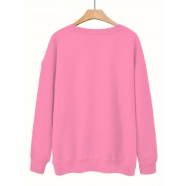 [Cozy Letter Print Sweatshirt] Cozy Plus Size Women's AMAZING GRACE Letter Print Sweatshirt | Long Sleeve Crewneck Pullover with Floral Accents, Machine Washable Polyester, Relaxed Fit for Fall & Winter Casual Wear, Cute Sweatshirts