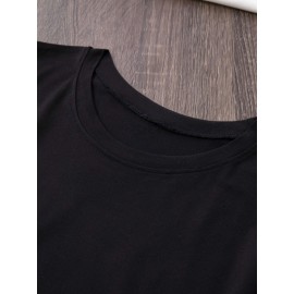 Women's Black Cherry Print Short Sleeve T-Shirt - Geometric Pattern with Pink Cherries & Green Leaves, 180gsm Polyester, Round Neck, All-Season Casual Top, Machine Washable, Cherry Tshirt, Playful Design, Texture