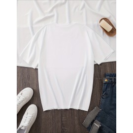 [Humorous Workout T-Shirt] 1pc Women's Casual Short Sleeve T-Shirt | Soft, Lightweight, Humorous Cat & Dumbbell Graphic Print, 